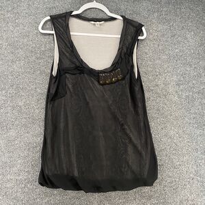 Cabi Top Womens M Black Sheer‎ Mesh Scoop Neck Fairy Whimsigoth Romantic Classic